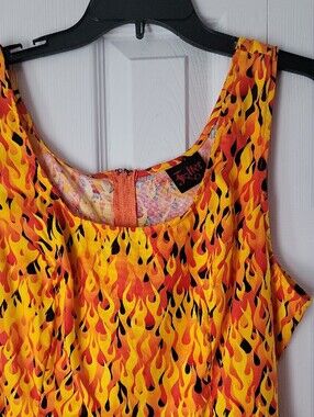 Women's Yellow Flame Print Midi Dress with Pockets!